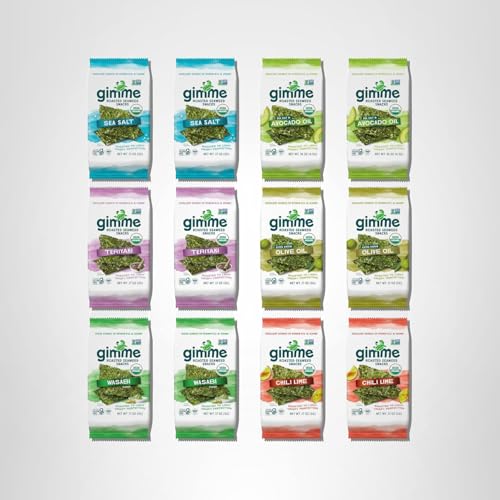 Gimme Seaweed Organic Premium Roasted Seaweed Snacks, Sea Salt, 20 Count, Keto, Vegan, Gluten-Free, Great Source of Omega3s and Iodine, Healthy On-The-Go Snack for Kids and Adults