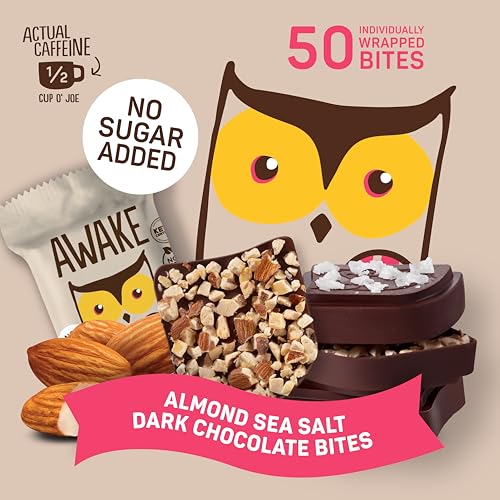 AWAKE - Caffeinated Chocolate Bites - Caramel Milk Chocolate, 50 Bites - 50mg Caffeine - Individually Wrapped Energy Bites - Coffee Alternative - Fairtrade, Gluten Free, Non GMO - 0.48oz