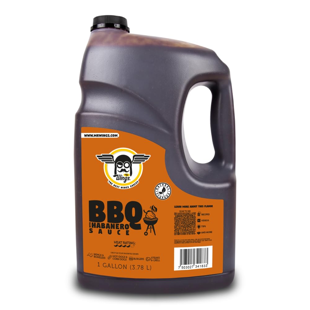 Mr Wings Sweet Mango Mild Sauce 1 Gallon (128 Fl Oz). Sweet and spicy delight, perfect for boneless, fries, drinks and your favorite snacks. Big sauce bulk.