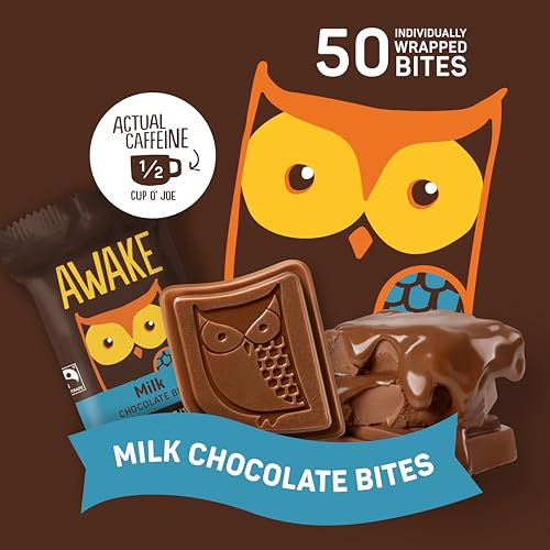 AWAKE - Caffeinated Chocolate Bites - Caramel Milk Chocolate, 50 Bites - 50mg Caffeine - Individually Wrapped Energy Bites - Coffee Alternative - Fairtrade, Gluten Free, Non GMO - 0.48oz
