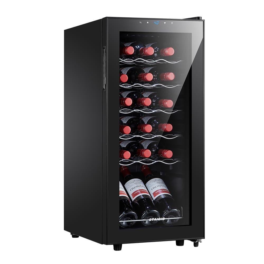 STAIGIS 24 Bottle Mini Fridge, Small Freestanding Wine Cooler Refrigerator for Red and White with 40-66F Digital Temperature Control Glass Door