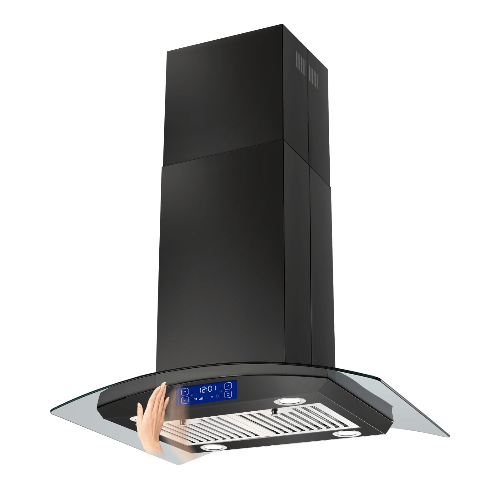 JOEAONZ Island Range Hood 30 Inch 700 CFM Gesture & Touch Control Ceiling Mount Stainless Steel Kitchen Vent Hood, Kitchen Exhaust Hood, Ducted/Ductless Convertible 3-speed Ventilation Fan Switchable