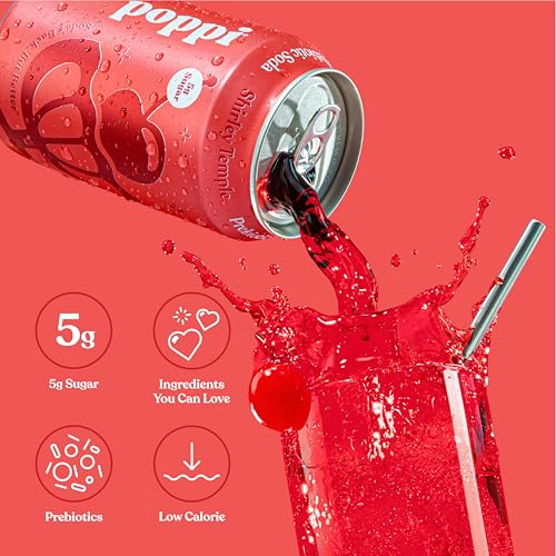Poppi Sparkling Prebiotic Soda Beverage with Apple Cider Vinegar, Seltzer Water and Fruit Juice, Shirley Temple, 12 Fl Oz, Pack of 12
