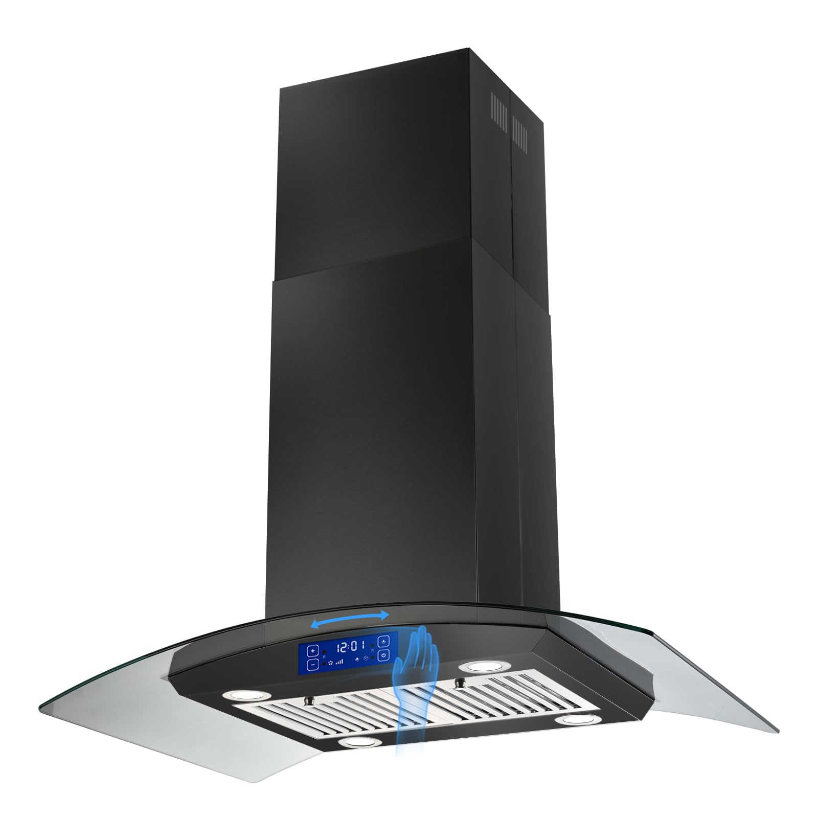 JOEAONZ Island Range Hood 30 Inch 700 CFM Gesture & Touch Control Ceiling Mount Stainless Steel Kitchen Vent Hood, Kitchen Exhaust Hood, Ducted/Ductless Convertible 3-speed Ventilation Fan Switchable