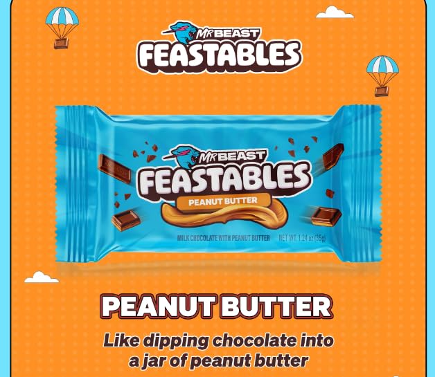 Feastables MrBeast Milk Chocolate Chocolate Bar, Full Size Bar for Adults & Kids, Candy Bars, Snacks, Gifts, or Dessert, Sweet & Creamy Fairtrade Cocoa, 1.24 Oz Each, 24 Count