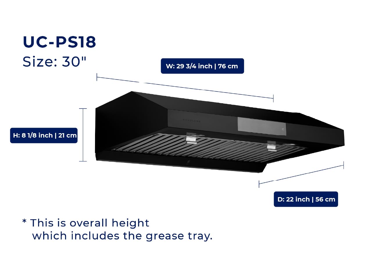 Hauslane Range Hood 30 Inch - Ducted Under Cabinet Range Hood 30" Stainless Steel Kitchen Hood, 6 Speed Vent Hood 30 Inches, Stove Vent Hood for Kitchen, Vent Hoods 30 Inch with LED - Chef Series PS18