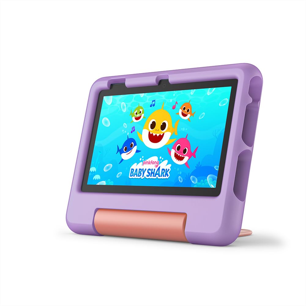 Amazon Fire 7 Kids tablet (newest model) ages 3-7. Top-selling 7" kids tablet on Amazon. Includes ad-free and exclusive content, easy parental controls, 10-hr battery, 16 GB, Purple