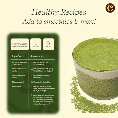 Clevr Organic Matcha Green Tea Latte, Instant Ceremonial Grade, Superfood Powder Blend with Oat Milk, Lions Mane, Reishi Mushroom, Coconut Cream, Ashwagandha, Serve Hot or Iced, (14 Lattes)