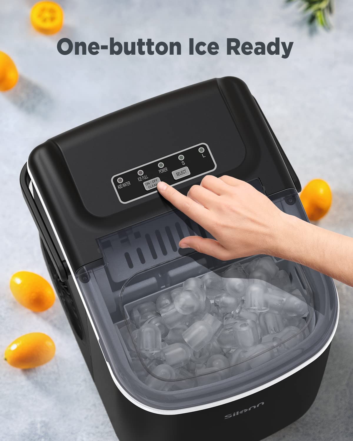 Silonn Ice Maker Countertop, Portable Ice Machine with Carry Handle, Self-Cleaning Ice Makers with Basket and Scoop, 9 Cubes in 6 Mins, 26 lbs per Day, Ideal for Home, Kitchen, Camping, RV