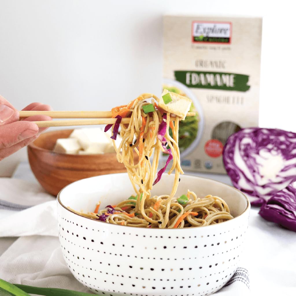 Explore Cuisine Organic Edamame Spaghetti - Pack of 6 (8 oz) - Easy-to-Make Gluten Free Pasta - High in Plant Protein & Fiber - Vegan, Keto Friendly, Non- GMO - 24 Total Servings