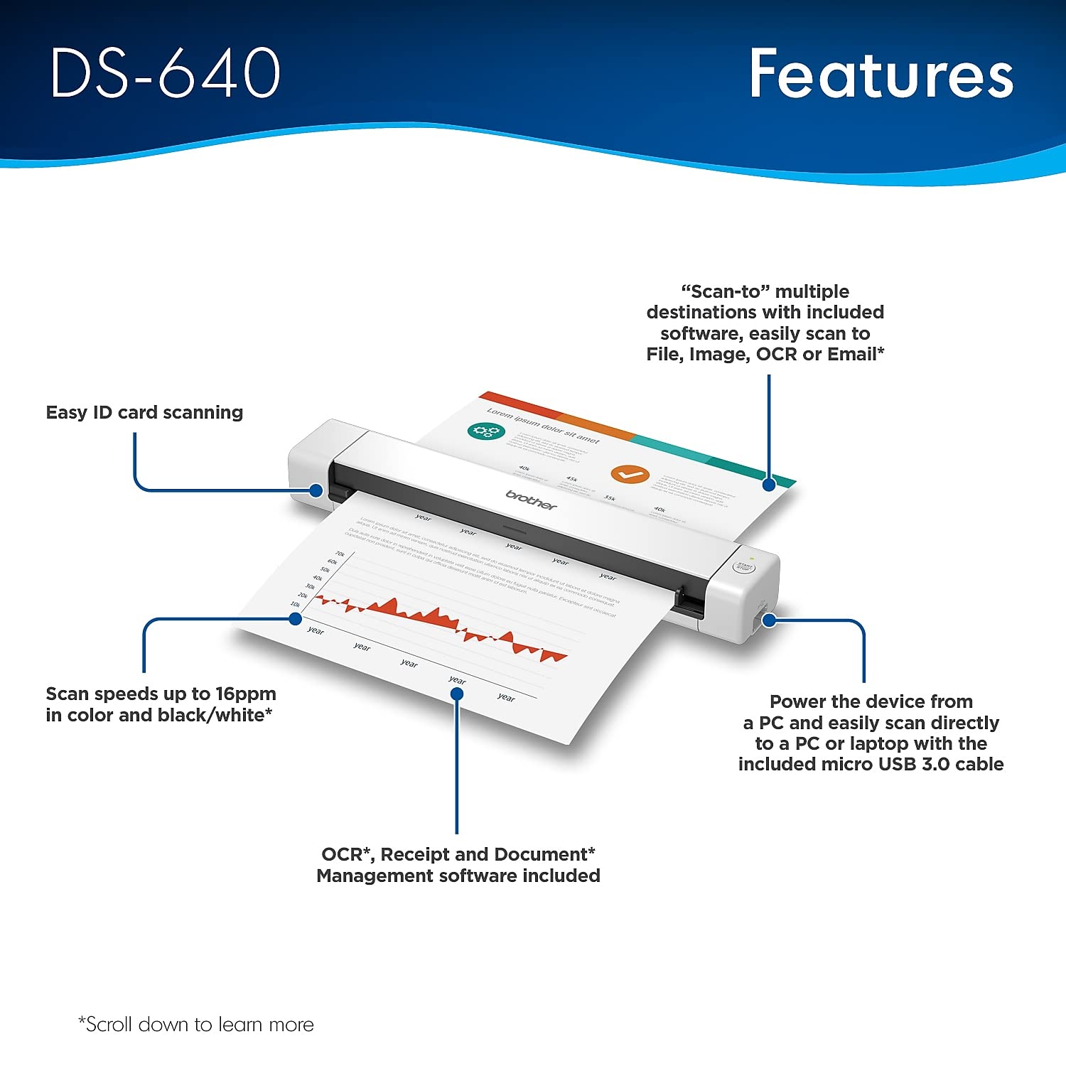 Brother DS-640 Compact Mobile Document Scanner, (Model: DS640)