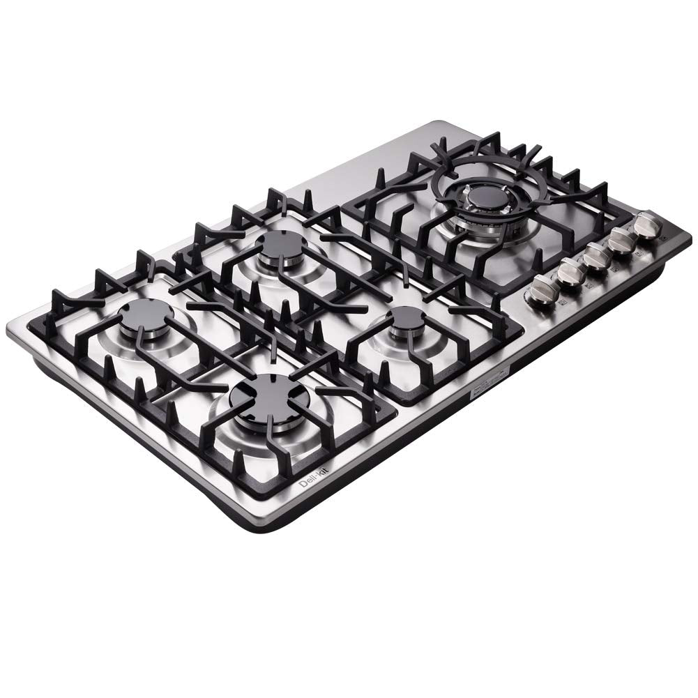 Deli-kit 34 Inch Gas Cooktop Dual Fuel Sealed 5 Burners Stainless Steel Drop-In Gas Hob DK258-A08 Gas Cooker
