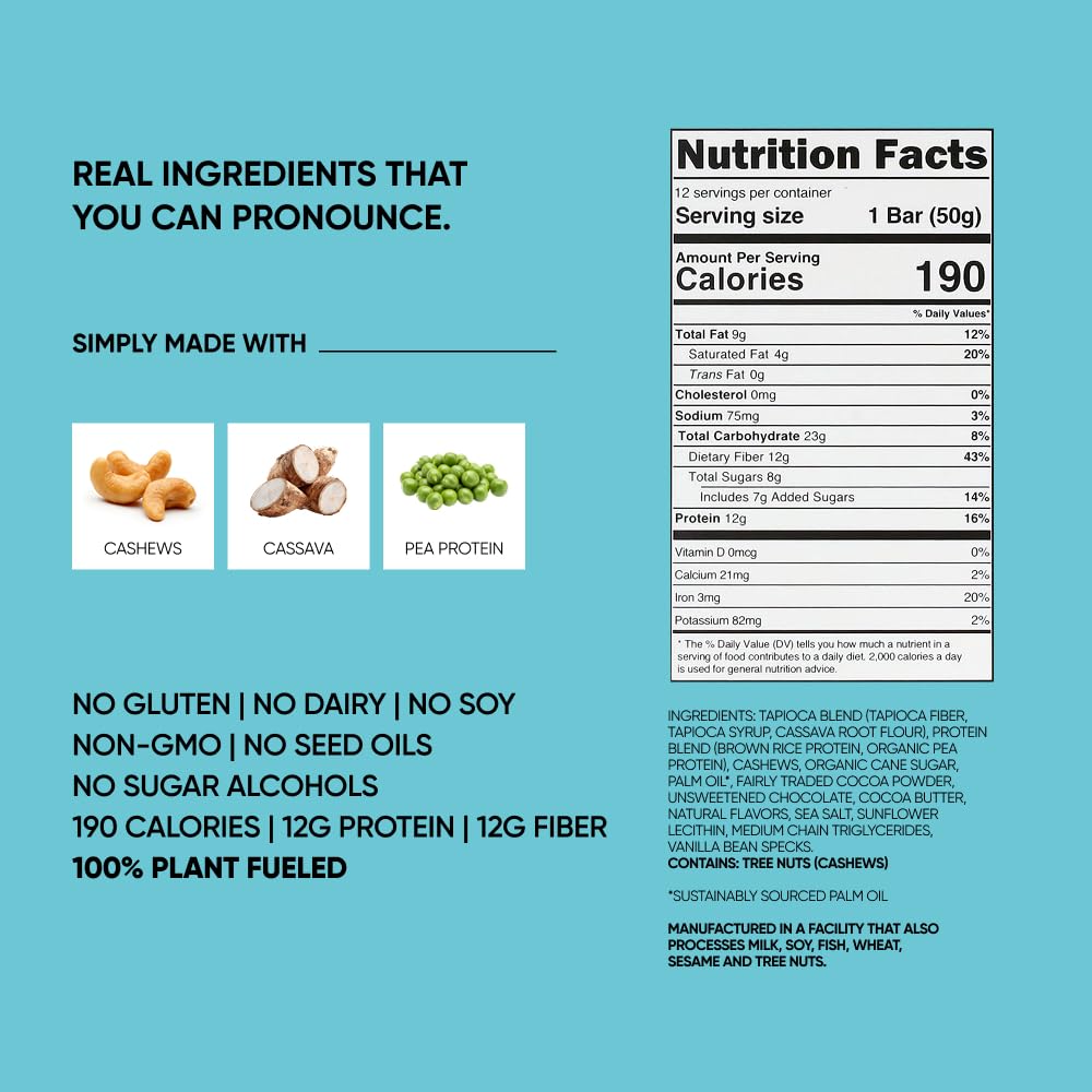 TRUBAR Vegan Protein Bars - Soy Free, Dairy Free, Gluten Free Protein Bars - No Sugar Alcohols - Non-GMO - 12g of Protein - It's Mint To Be Chip - 12 Count