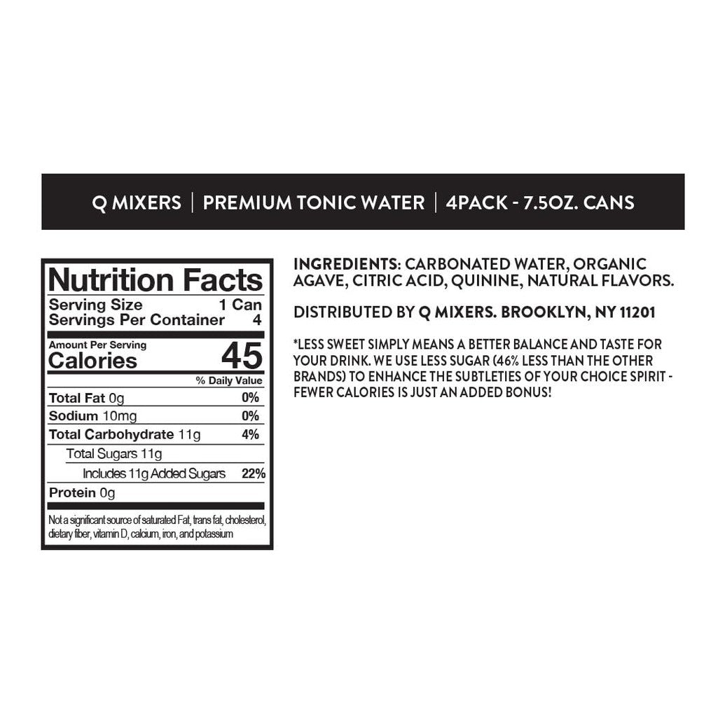 Q TONIC WATER with Real Quinine & Organic Agave - Ideal for Cocktails & Mocktails - Made with Real Ingredients, Perfectly Carbonated & Less Sweet - 45 Calories per Can - 7.5 Fl oz (Pack of 24)