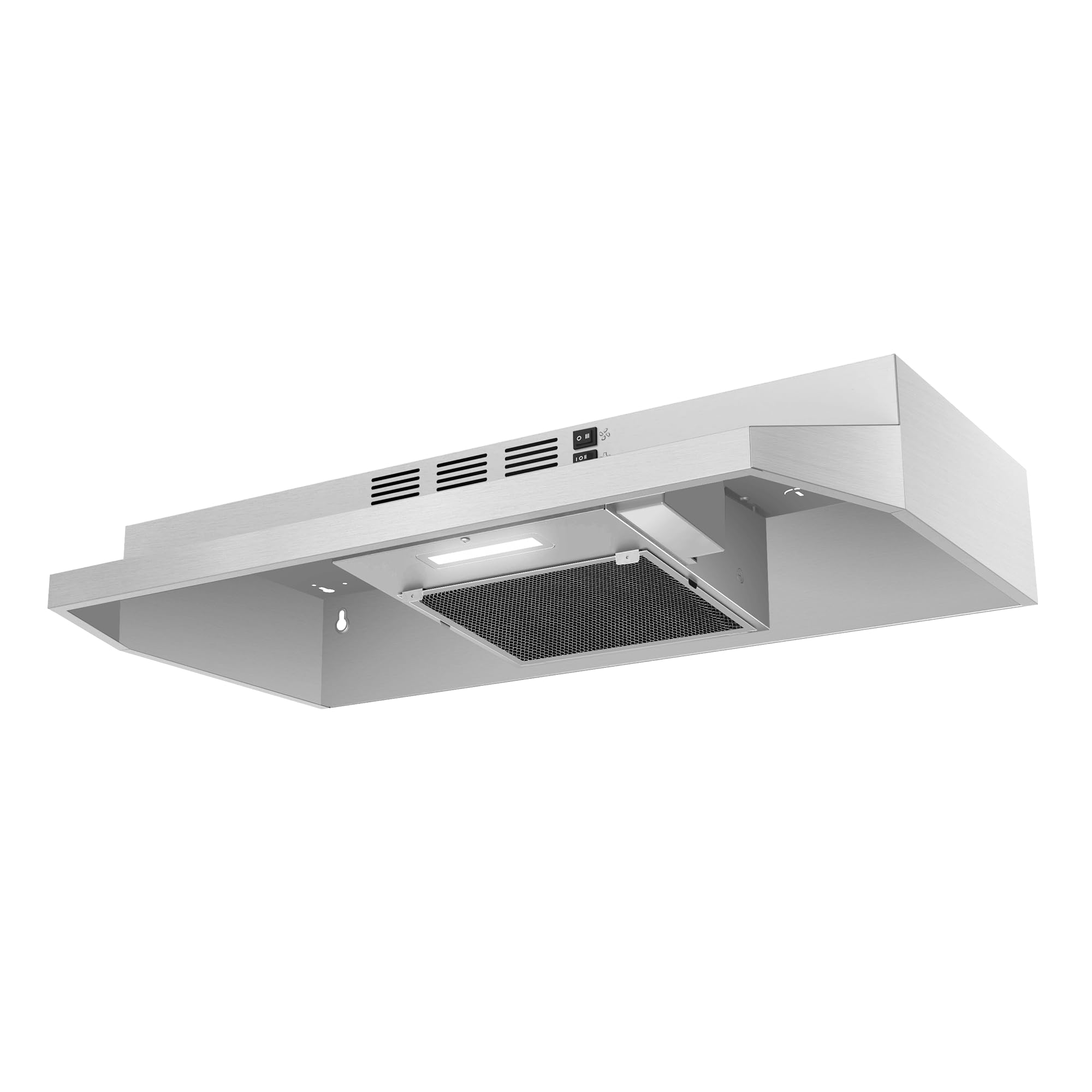 SNDOAS Range Hood 30 inch Under Cabinet, Ducted/Ductless Convertible Kitchen Hood, Stainless Steel Vent Hood with LED Light,Under Cabinet Hood with 2 Speed Exhaust Fan,Black