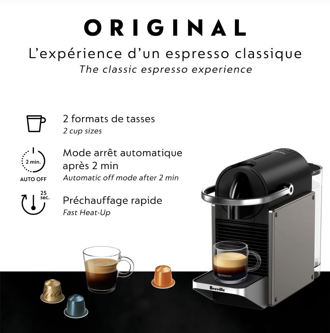 Nespresso BEC430TTN Pixie Espresso Machine by Breville, Titan