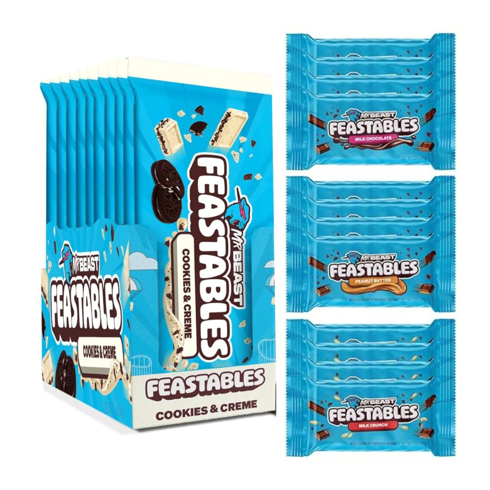 Feastables MrBeast Milk & Cookies Pack, King Size Milk Chocolate & Cookies & Creme Bars, 10 Each, Candy Bars for Adults & Kids as Snacks, Gifts, or Dessert, Fairtrade Cocoa, 2.1 Oz Each, 20 Count