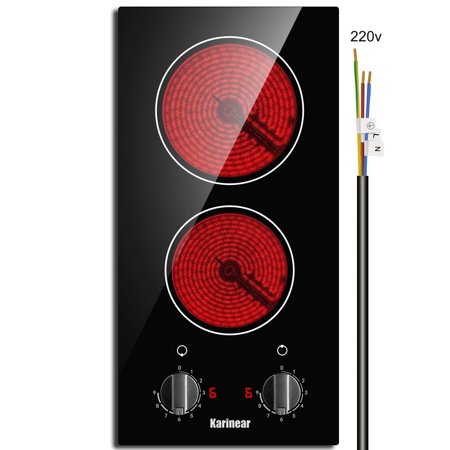 Karinear 30 Inch Electric Cooktop 4 Burners, Knob Control Built-in Ceramic Cooktop, 30" Radiant Electric Stove Top with Glass Protection Metal Frame,Fits Most Existing Cutouts, 220-240v, Hard Wire