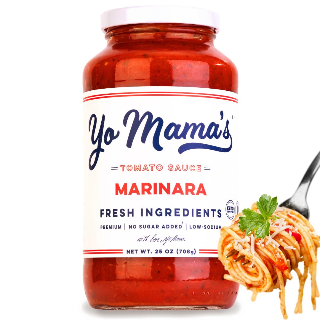 Yo Mama's Foods Keto Marinara Pasta Sauce - (3) 12.5 Ounce Jars - No Sugar Added, Low Carb, Low Sodium, Gluten Free, Paleo Friendly, and Made with Fresh, Non-GMO Tomatoes