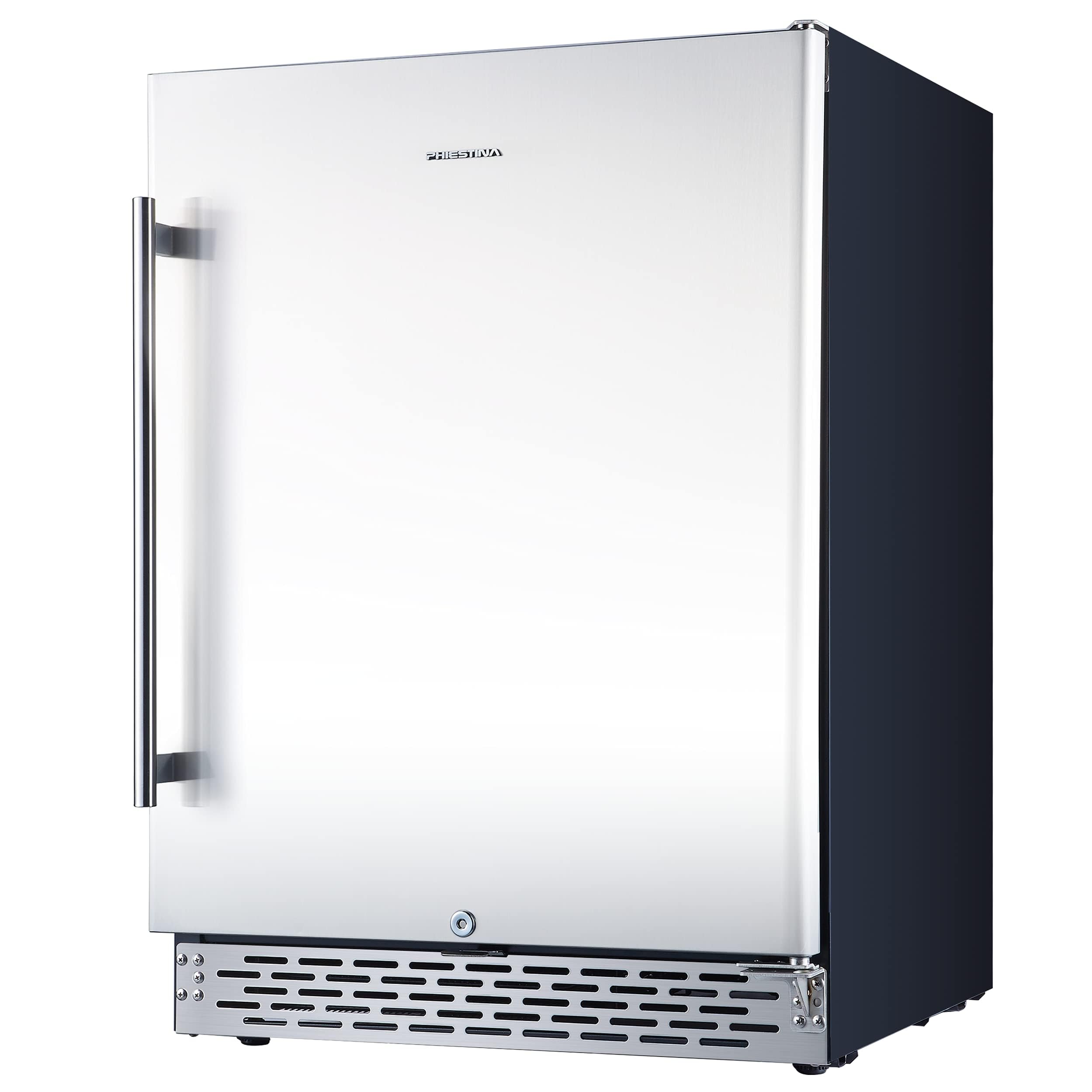 Phiestina Beverage Fridge, 24 Inch Wine and Beverage Refrigerator, Under Counter Wine Cooler- 20 Bottles & 76 Cans, Built-in/Freestanding Dual Zone with Glass Door