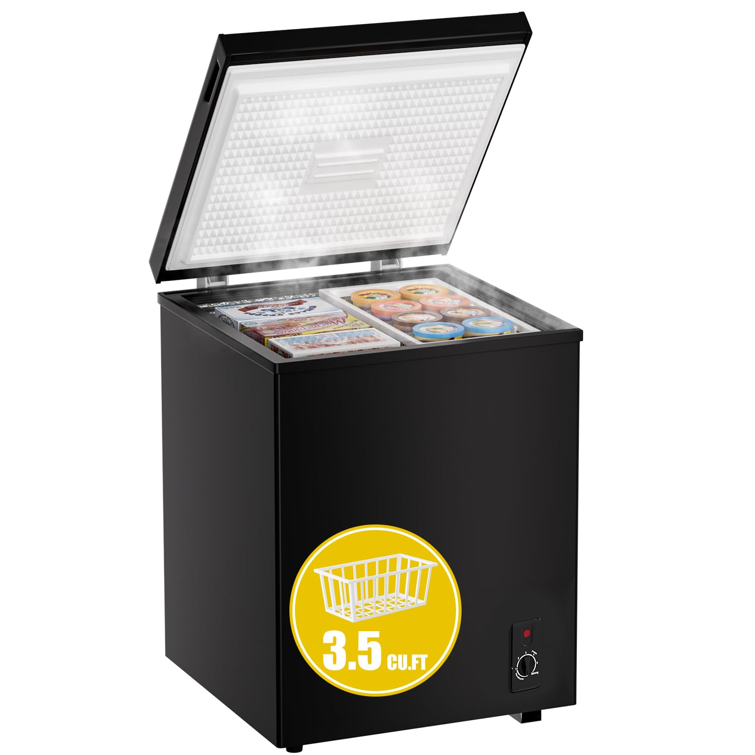 7.0 Cu Ft Chest Freezer - Energy Saving Quiet Top Open Door Mini Freezer Adjustable 6 Thermostat - Compact Small Deep Freezer w/Removable Basket and Defrost Water Drain for Home/Apartment/Garage