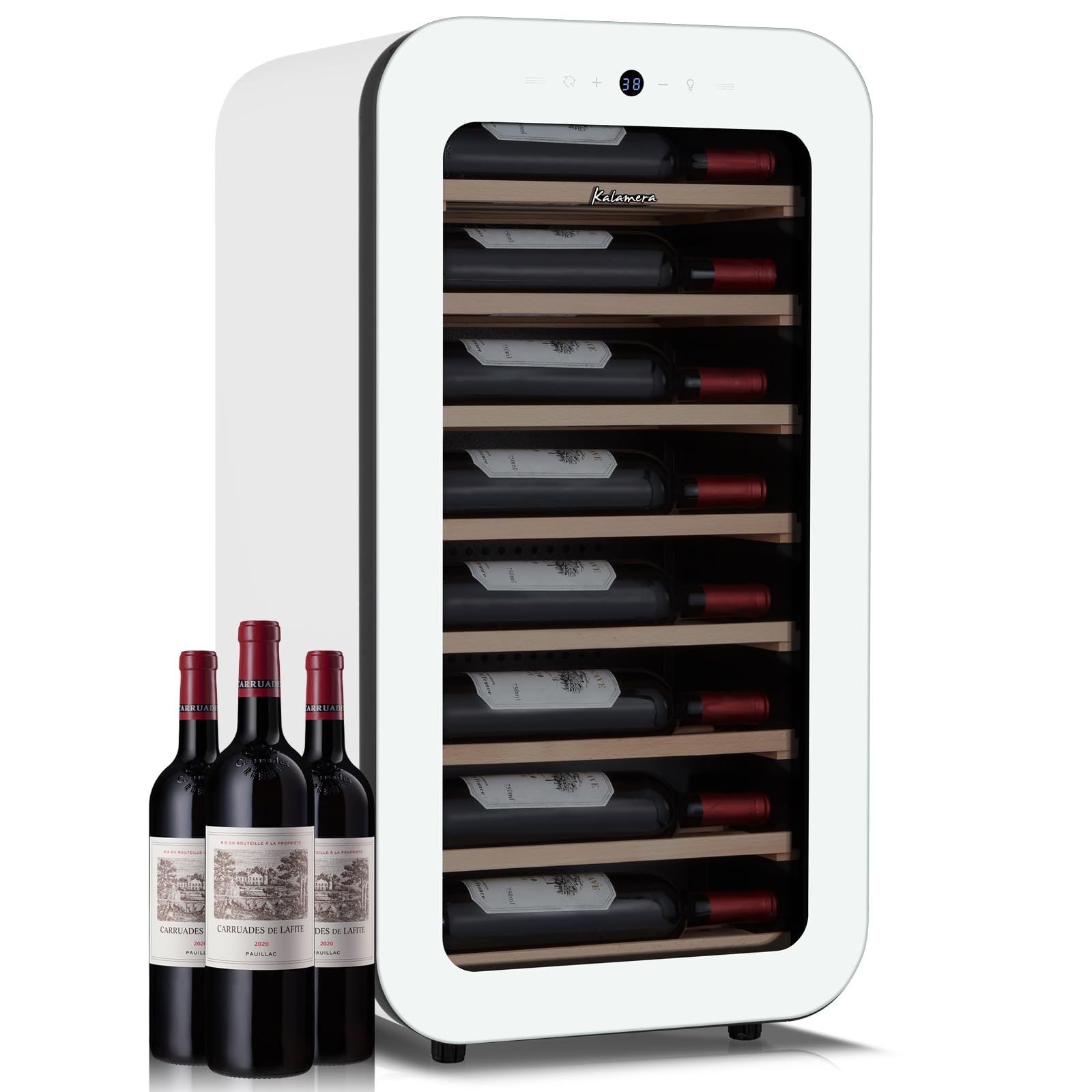 Kalamera 24 inch Wine Cooler, 37 Bottle - Dual Zone Built-in or Freestanding Fridge with Stainless Steel Reversible Glass Door, for Home, Kitchen or Office
