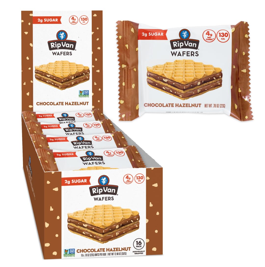 Rip Van Keto Wafer Cookies - Healthy Snacks - Non GMO Snack - Keto Snacks - Low Carb, Low Sugar (2g), Low Calorie and Vegan Snack - 16 Count (Dark Chocolate Peanut Butter)