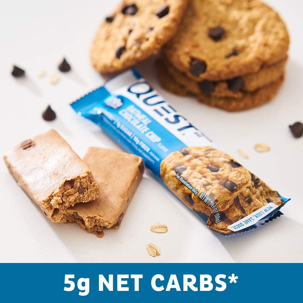 Quest Nutrition Chocolate Chip Dough Cookie Protein Bars, 21g Protein, 1g Sugar, 4g Net Carb, High Fiber, Gluten Free, Keto Friendy, 12 Count