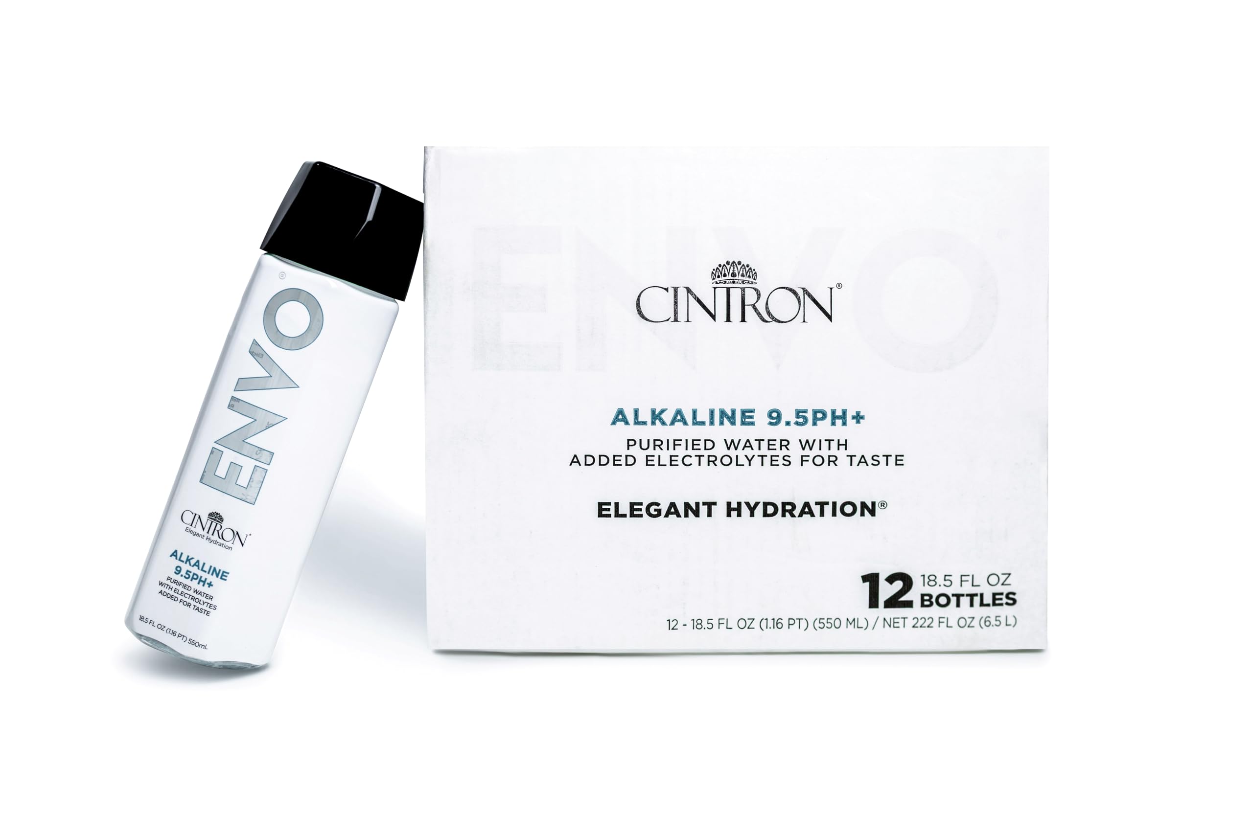 Cintron Envo Alkaline Water, Premium Bottled Water with Electrolyte Minerals, 12 Pack