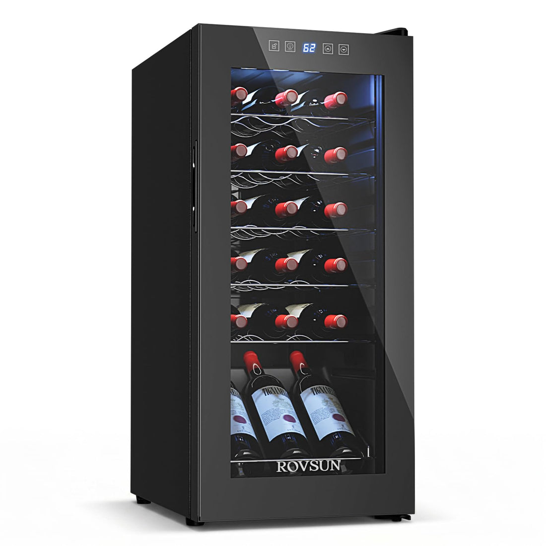 ROVSUN 18 Bottle Wine Fridge, Freestanding Compressor Wine Cooler Refrigerator, Beverage Wine Chiller with Digital Temperature Control & Double-layer Glass Door for Red White Wine, Champagne, Beer