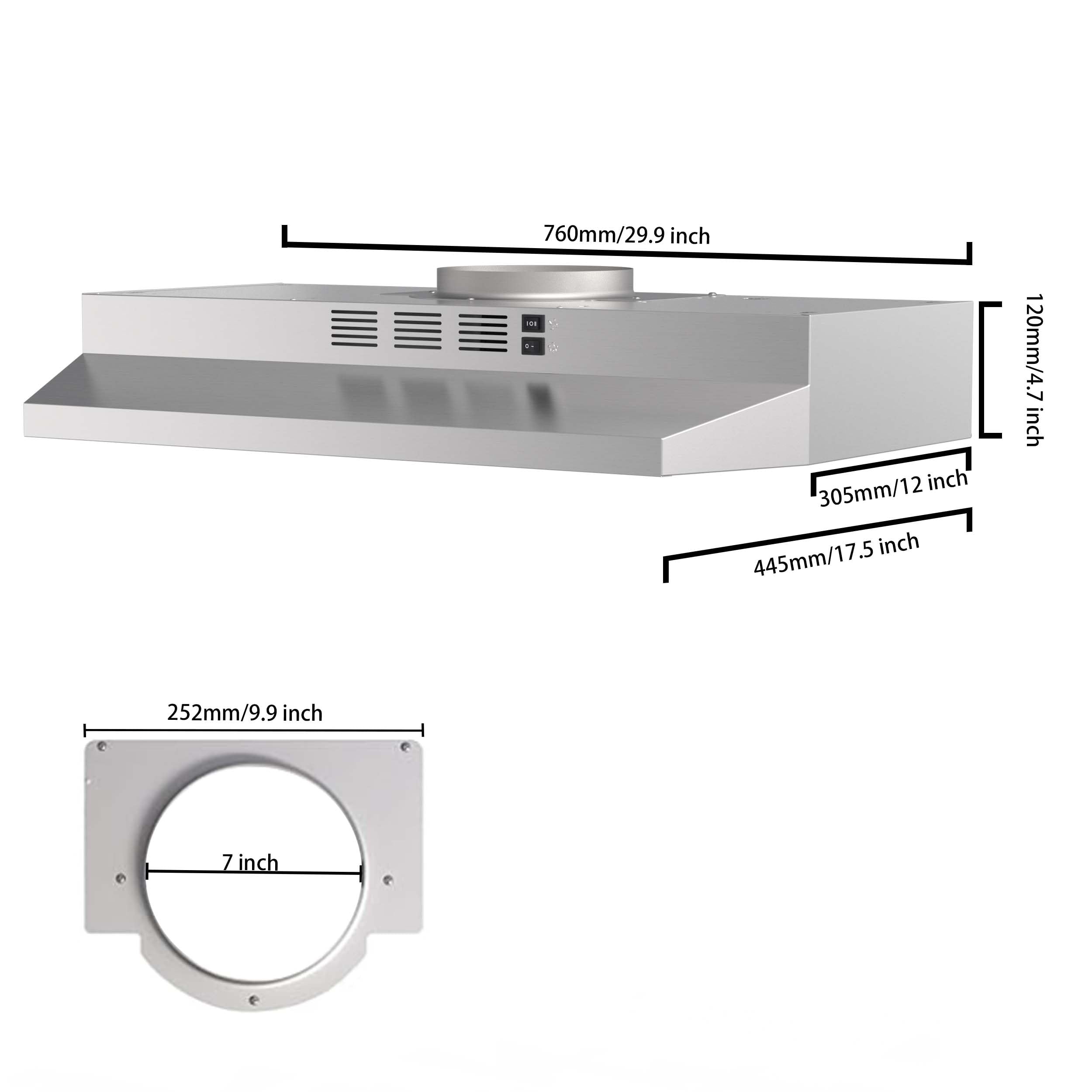 SNDOAS Range Hood 30 inch Under Cabinet, Ducted/Ductless Convertible Kitchen Hood, Stainless Steel Vent Hood with LED Light,Under Cabinet Hood with 2 Speed Exhaust Fan,Black