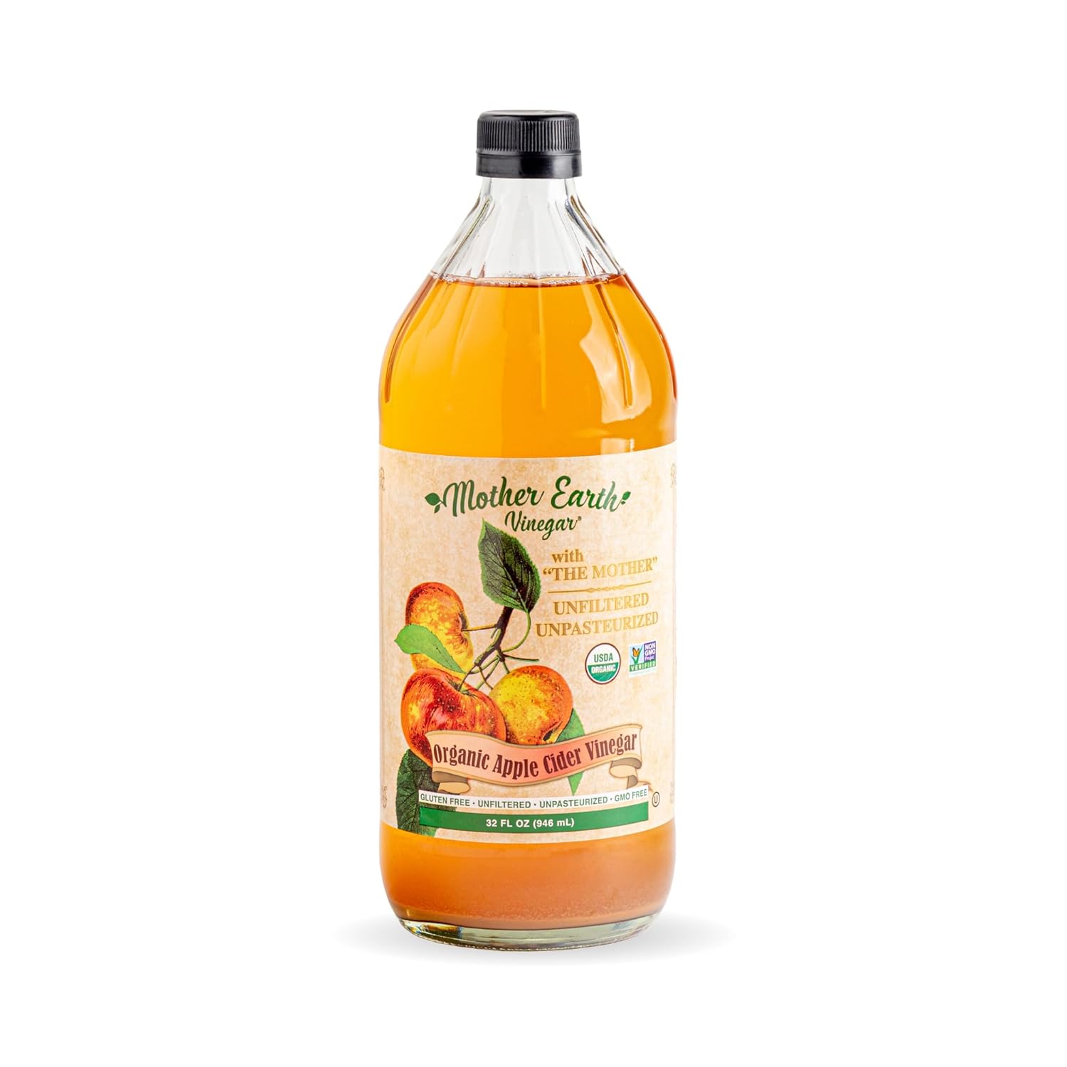 Mother Earth, Organic Apple Cider Vinegar with The Mother, Half Gallon, Fresh Pressed Organic Apples, OACV, ACV, Raw, Unpasteurized, Unfiltered (1/64oz Bottle)