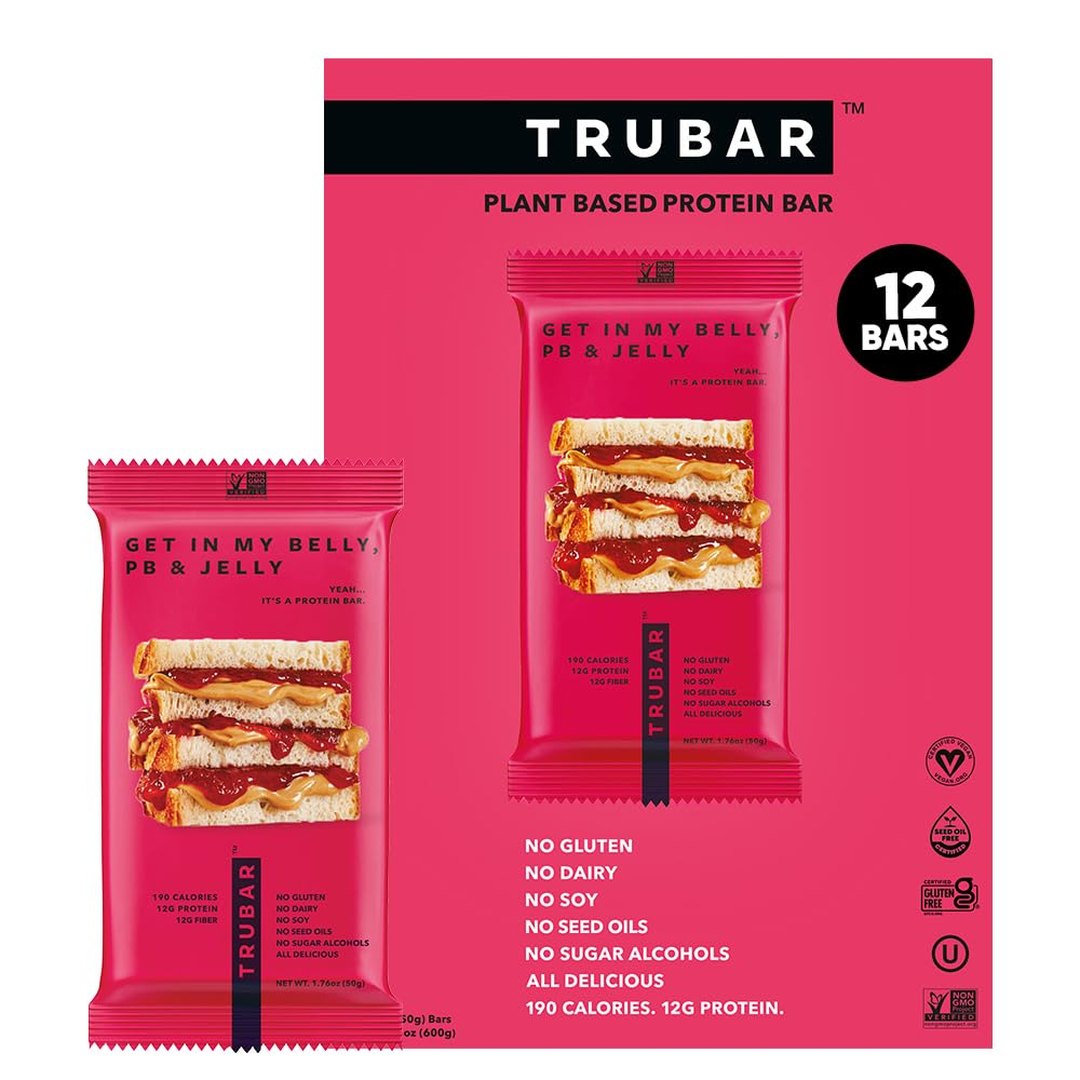 TRUBAR Vegan Protein Bars - Soy Free, Dairy Free, Gluten Free Protein Bars - No Sugar Alcohols - Non-GMO - 12g of Protein - It's Mint To Be Chip - 12 Count