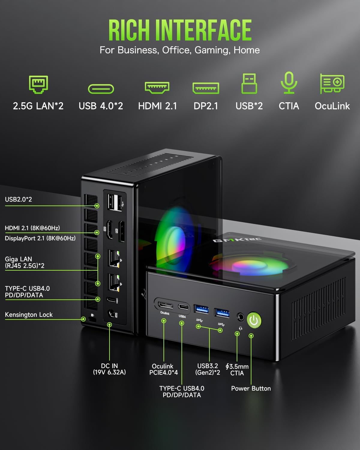 GMKtec Gaming Mini PC Ryzen 7640HS (Beats 6800H/6800U) 16GB DDR5 512GB NVMe SSD Dual NIC LAN 2.5GbE /WiFi 6E BT5.2 /USB4 Desktop Computers Office Home M6 Ultra