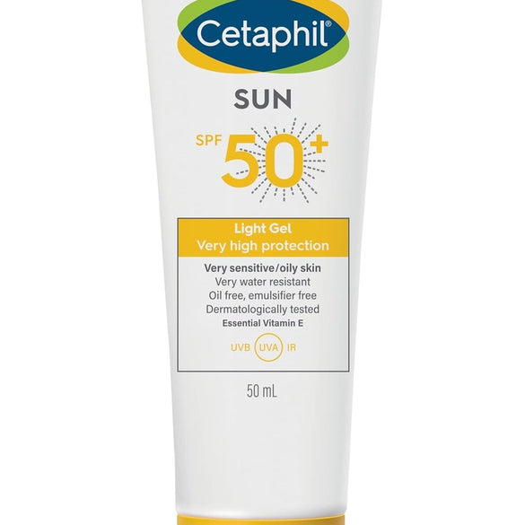 Cetaphil Sun SPF 50+ Light Gel, Moisturizer sunscreen Face & Body for Men & Women, Sensitive Skin, Very High Protection and Very Water Resistent, Unscented, 50 ml