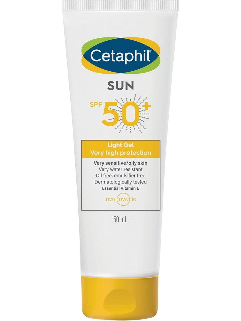 Cetaphil Sun SPF 50+ Light Gel, Moisturizer sunscreen Face & Body for Men & Women, Sensitive Skin, Very High Protection and Very Water Resistent, Unscented, 50 ml