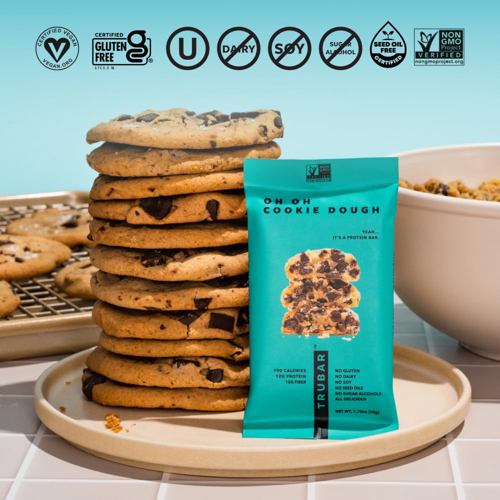 TRUBAR Vegan Protein Bars - Soy Free, Dairy Free, Gluten Free Protein Bars - No Sugar Alcohols - Non-GMO - 12g of Protein - It's Mint To Be Chip - 12 Count