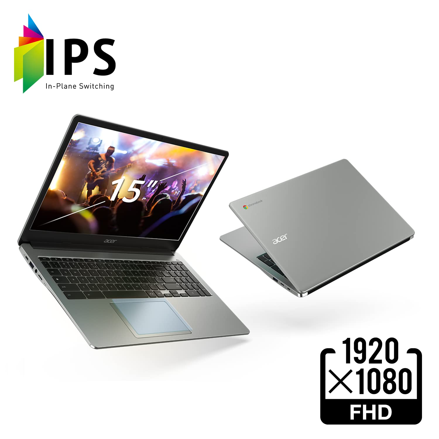 Acer Chromebook 315 Laptop, Celeron N4500, 15.6" Full HD IPS Display, 4GB LPDDR4X, 64GB eMMC, Wi-Fi 6, DTS Audio, USB Type-C, Chrome OS, CB315-4H-C8XU, Silver