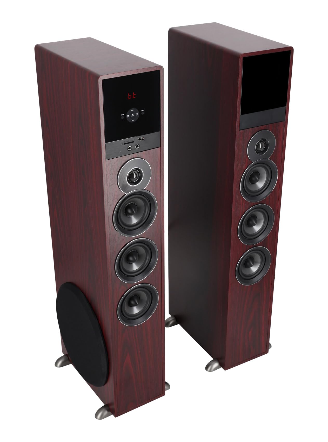 Rockville TM150D Powered Home Theater Tower Speaker System, Dark Wood, 1000W, 10" Subwoofers, Bluetooth, USB/SD Playback, FM Radio, Remote Control, Karaoke Ready, Perfect for Home Entertainment
