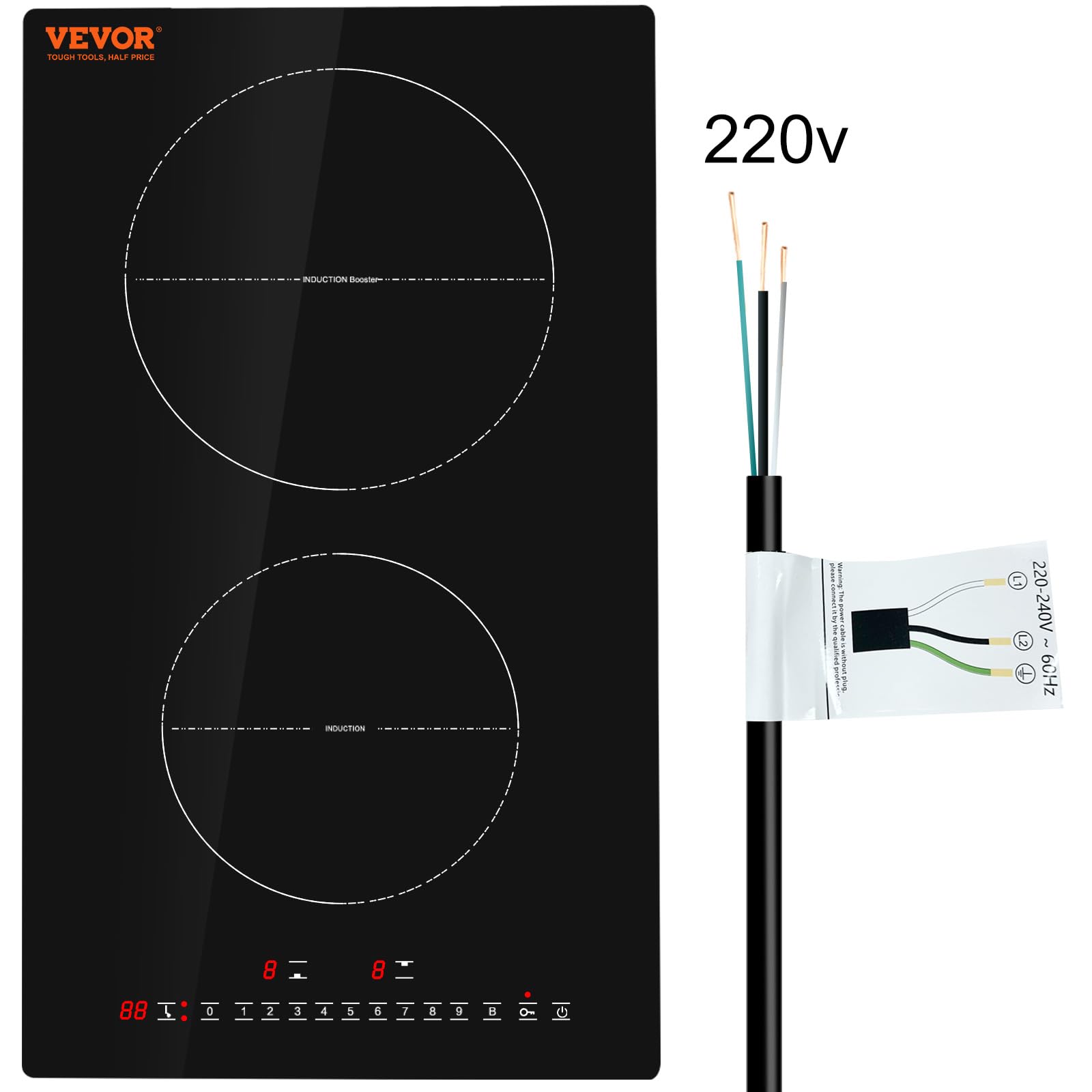 VEVOR Built-in Induction Electric Stove Top 30 Inch,5 Burners Electric Cooktop,9 Power Levels & Sensor Touch Control,Easy to Clean Ceramic Glass Surface,Child Safety Lock,240V