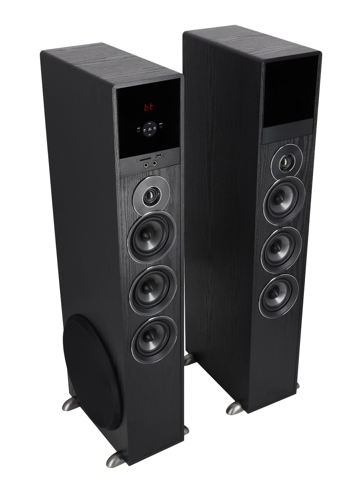 Rockville TM150D Powered Home Theater Tower Speaker System, Dark Wood, 1000W, 10" Subwoofers, Bluetooth, USB/SD Playback, FM Radio, Remote Control, Karaoke Ready, Perfect for Home Entertainment