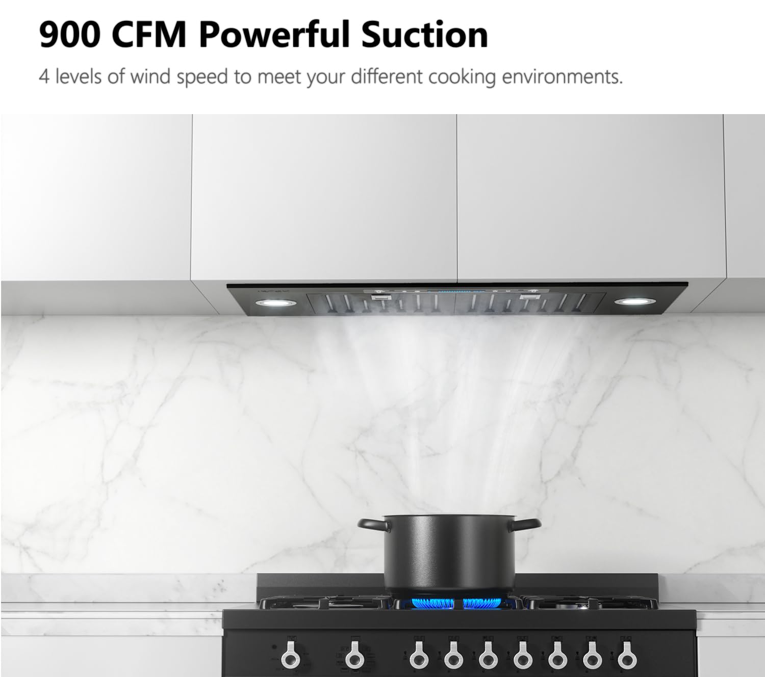 IKTCH 30 inch Built-in/Insert Range Hood 900 CFM, Ducted/Ductless Convertible Duct, Stainless Steel Kitchen Vent Hood with 4 Speed Gesture Sensing&Touch Control Panel(IKB01-30)