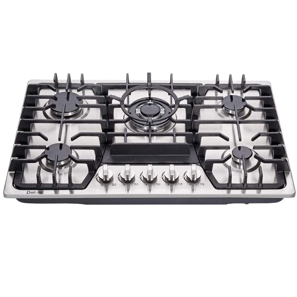 Deli-kit 30 Inch Gas Cooktop - Dual Fuel Sealed 5 Burners Built-In Stainless Steel Hob DK257-A03