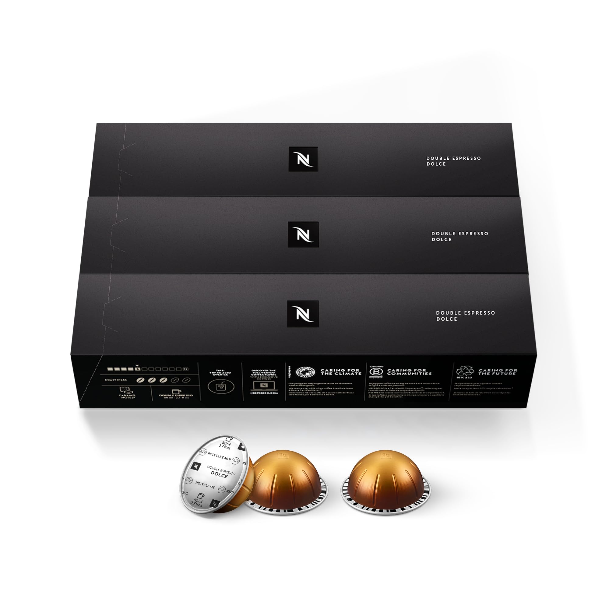 Nespresso Capsules Vertuo, Double Espresso Chiaro, Medium Roast Espresso Coffee, 30-Count Coffee Pods, Brews 2.7oz.