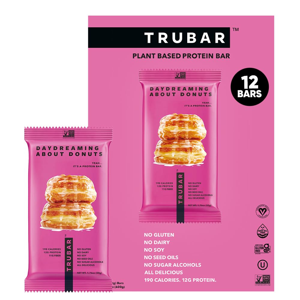 TRUBAR Vegan Protein Bars - Soy Free, Dairy Free, Gluten Free Protein Bars - No Sugar Alcohols - Non-GMO - 12g of Protein - It's Mint To Be Chip - 12 Count