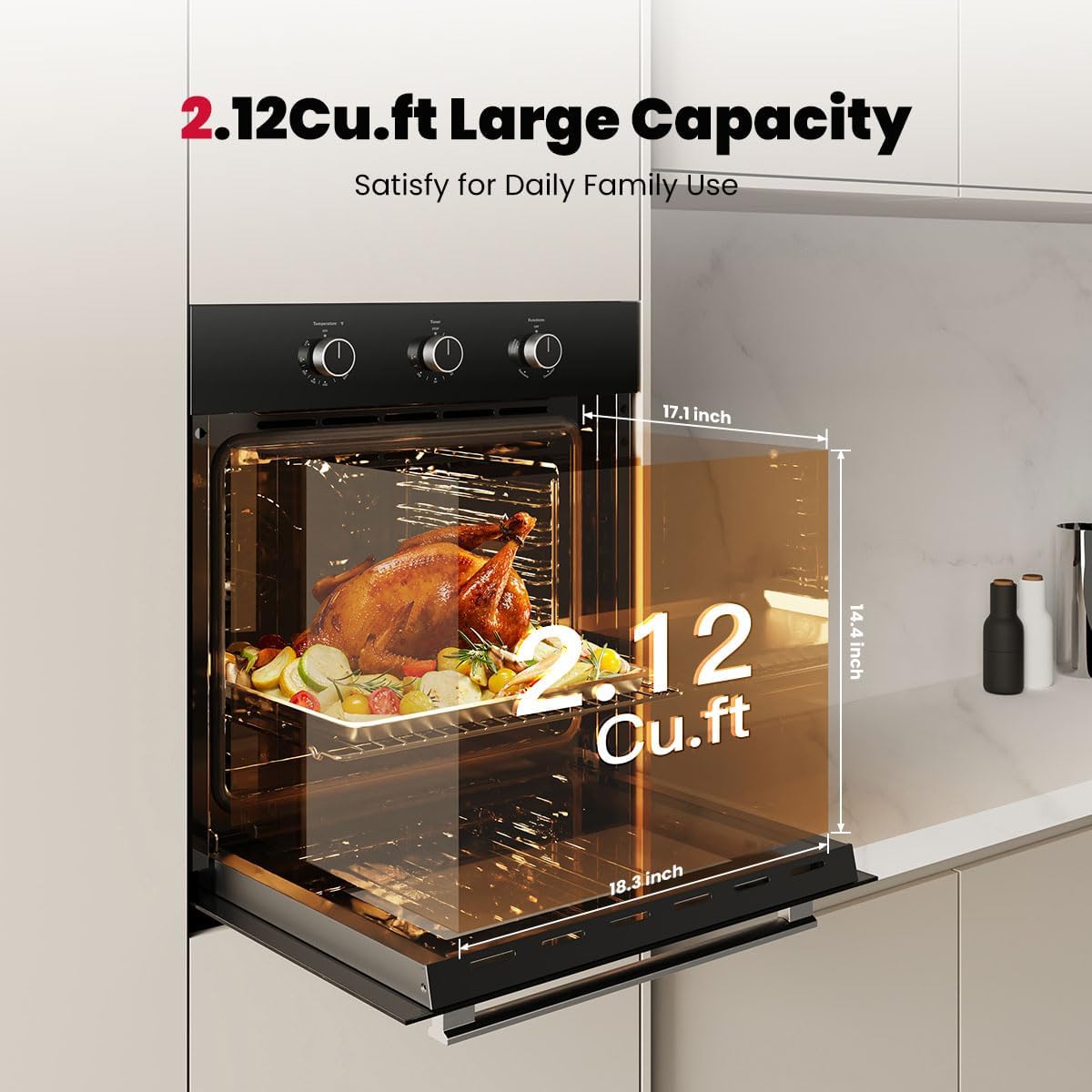 GASLAND 24 Gas Wall Oven, ETL Certified Natural Gas Wall Oven with Bake Broil Rotisserie Functions, Timer and Convection Fan, 120V Cord Plug, 2.12 Cu.ft Capacity, Stainless Steel