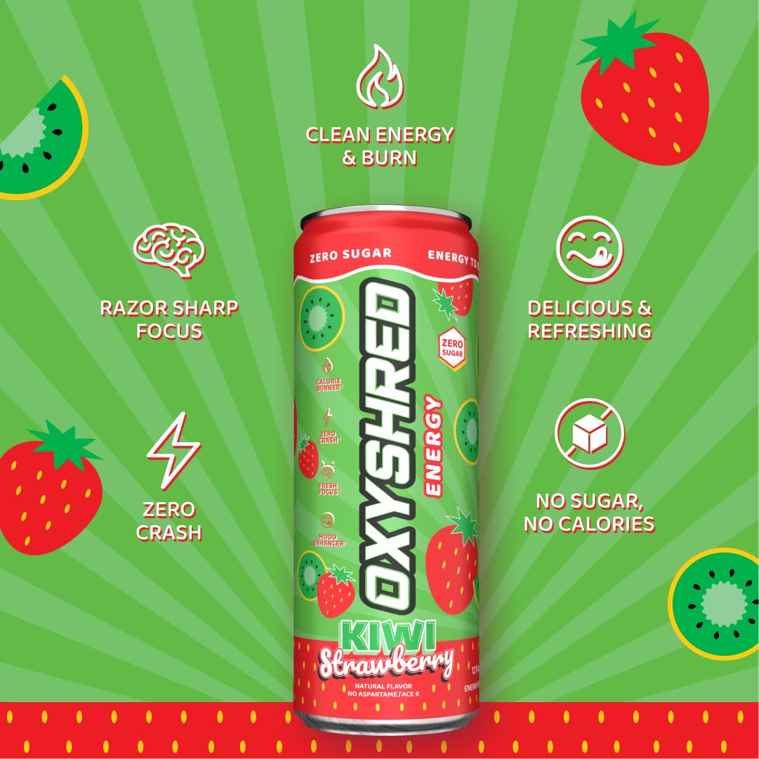 EHP Labs OxyShred Healthy Energy Drink - Zero Sugar Energy Drinks with Amino Acids, Green Tea Extract, Vitamin C & L Carnitine - Zero Carbs, Zero Calories, Clean Caffeine, Bahama Breeze (12-Pack)