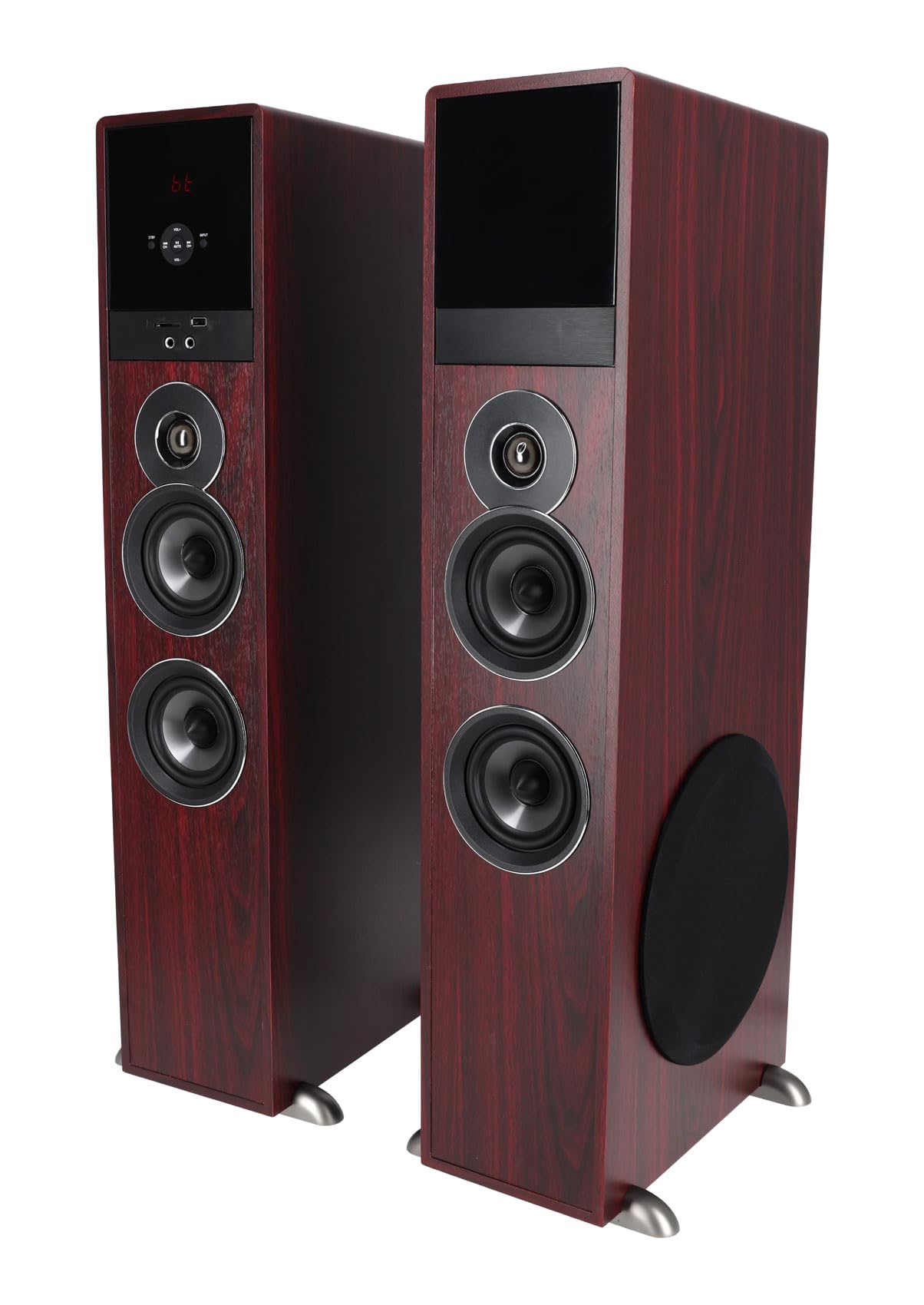 Rockville TM80D Powered Home Theater Tower Speaker System, Dark Wood, 800W, 8" Subwoofers, Bluetooth, USB/SD Playback, FM Radio, Remote Control, Karaoke Ready, Perfect for Home Entertainment