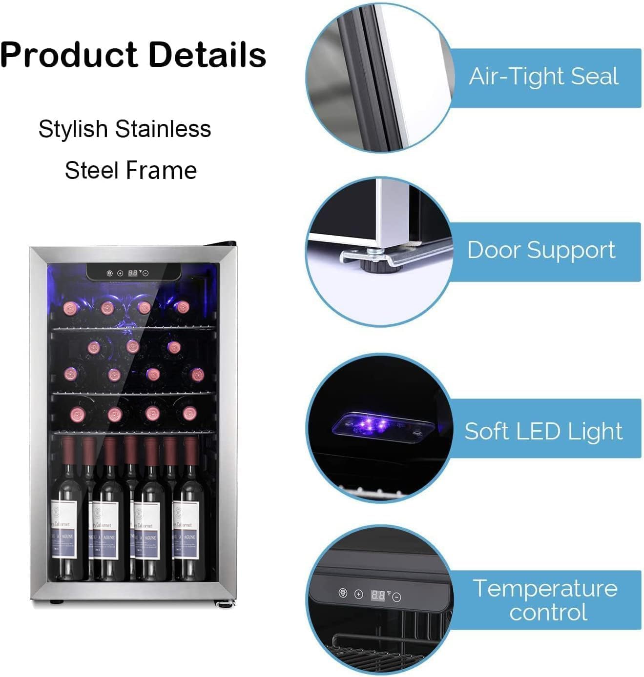 Antarctic Star Wine Cooler, Beverage Refrigerator, 16 Bottle Freestanding Quiet Wine Cellar Front Glass Door for Home and Bar, Digital Temp Control, 1.71 Cu.Ft.