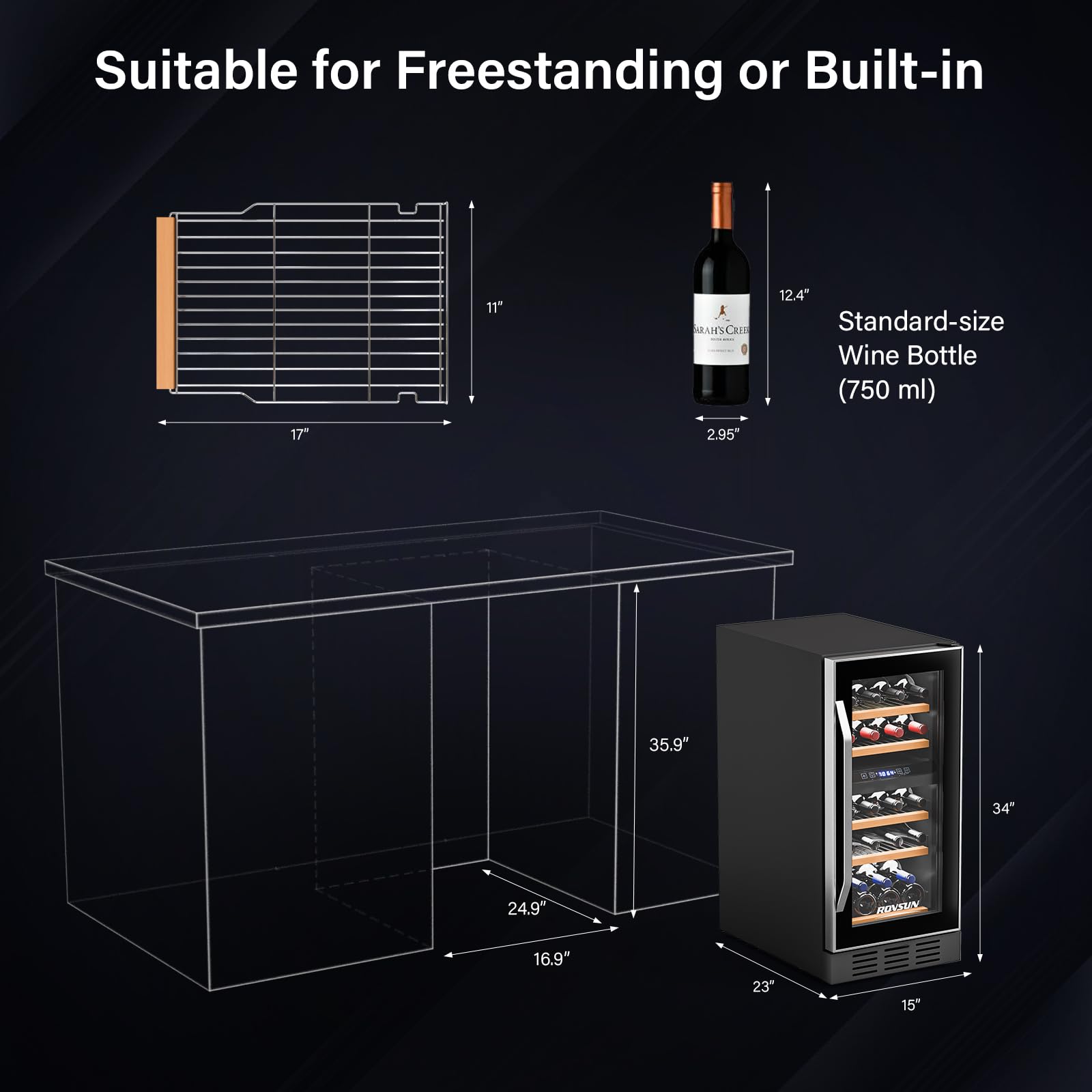 ROVSUN 18 Bottle Wine Fridge, Freestanding Compressor Wine Cooler Refrigerator, Beverage Wine Chiller with Digital Temperature Control & Double-layer Glass Door for Red White Wine, Champagne, Beer